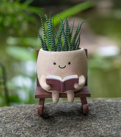 Rocking Chair Smiley Face Planter,Cute Plant Pots for Indoor Outdoor Plants,Succulent Pots with Drainage Hole,Unique Funny Flower Pot for Succulents,Plant Gifts for Mother's Day, Birthday, Christmas