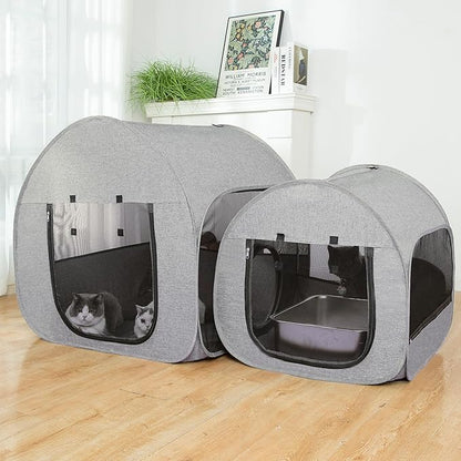 Portable Cat Playpen, Delivery Room, Enclosure, Postoperative Recovery, House Design for Better Standing, Foldable Pet Tent for Indoor and Outdoor Use, Cat Houses & Condos (Light Grey)