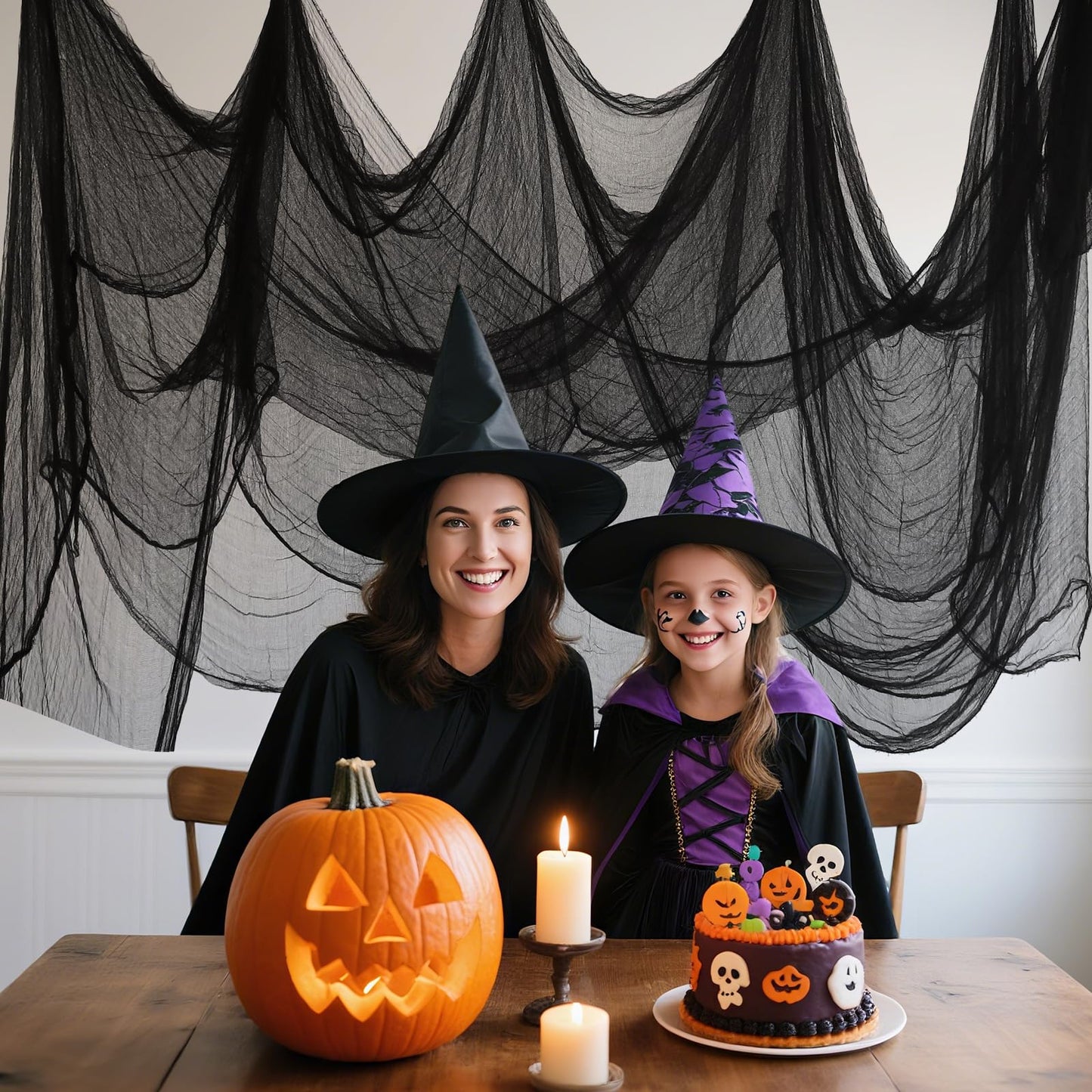 Bittesnew Halloween Creepy Cloth Black 200" x 80" Halloween Spooky Fabric Cloth, Halloween Gauze Cloth, Halloween Decorations Outdoor Indoor