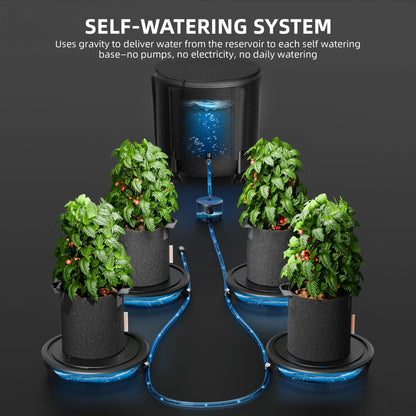 Spider Farmer Gravity-Fed Self-Watering System, 4-Pack Auto Watering System with 13 Gallon Reservoir, 4 Fabric Pot Base for Indoor Plants, Grow Tents, Greenhouses