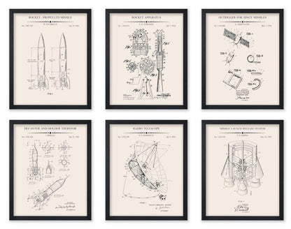 Monem Art 6-Piece Space Exploration Blueprint Print - Space Patent Poster - Rocket, Spaceship, NASA & Satellite Art - Technical Drawing Wall Design - Dorm or Office Decor - 8x10 UNFRAMED Wall Art
