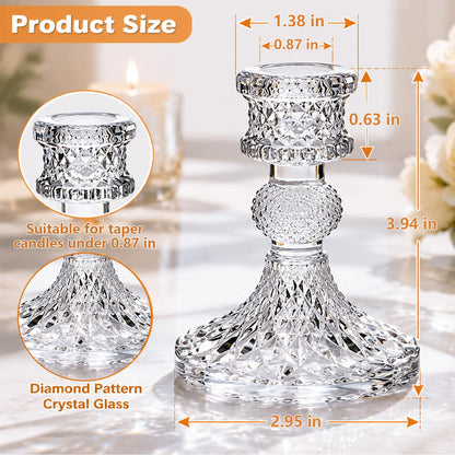 DARJEN Candlestick Holders Set,12Pcs 4" H Taper Candle Holders Bulk, Clear Glass Candle Holders for Wedding, Spring Party, Romantic Dinner, Festival & Windowsill Decor
