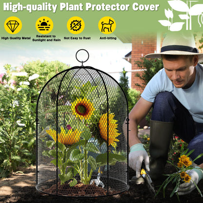 Novabright 6 Pack Garden Cloches for Plants 12" x 16" with Stakes & Zip Ties, Plant Covers from Animals Large Metal Mesh Chicken Wire Cloche Plant Protector Cage for Vegetable Garden Outdoor (Black)