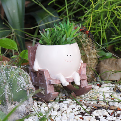 NINIPAPA Cute Plant Pots Smiley Face Planter Funny Flower Pot, Rocking Chair Small Face Pot for Indoor Plants, Unique Head Planters Plant Lover Gifts on Mother's Day Birthday