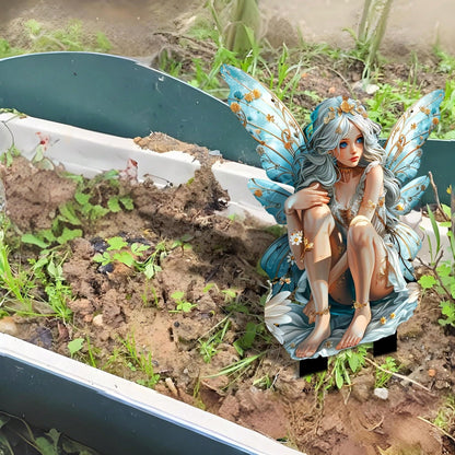 YUEYINGMG Garden Decor, Acrylic 2D Stake, Pot Plants Garden Yard Lawn Outdoor Fairy Statue Ornaments, Fairy Garden Accessories Decoration (Style E)