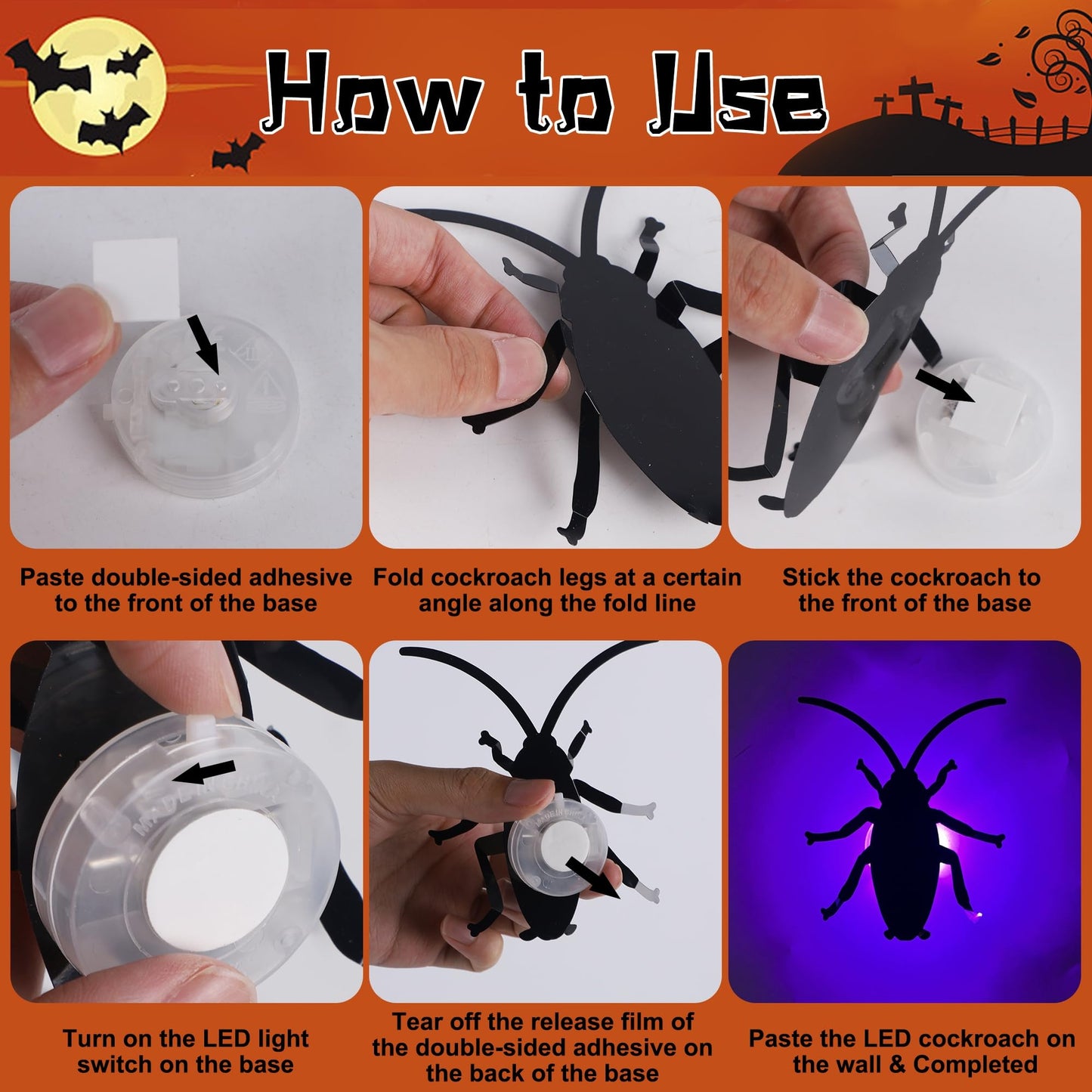 DR.DUDU 36 Pack Halloween Wall Decor 3D Cockroach Window Stickers
