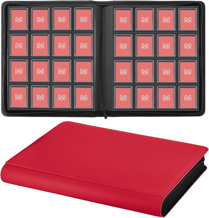 16 Pocket Toploader Binder,Holds 640 Top Loaders,Top Loader Binder for 3" x 4"Rigid Cards,Sleeves Card Collection Binder,20 Double Sided Pages,Compatible with Trading & Sports Holder (16Red)