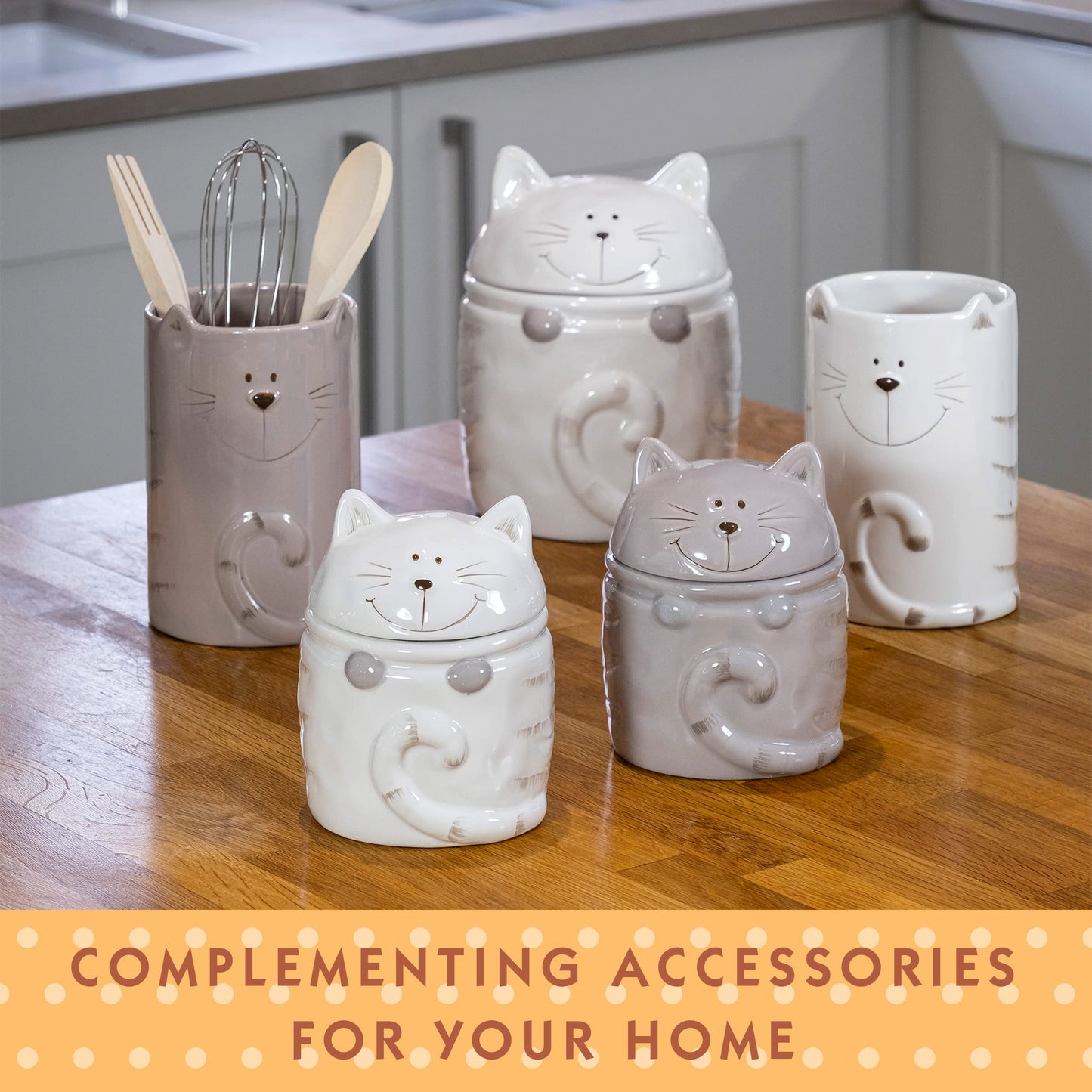 SPOTTED DOG GIFT COMPANY Ceramic Cookie Jar with Lid, Large Cat Treat Container for Cookies & Biscuits, Cute Novelty Kitchen Storage for Countertop, Gifts for Cat Lovers - 47oz White