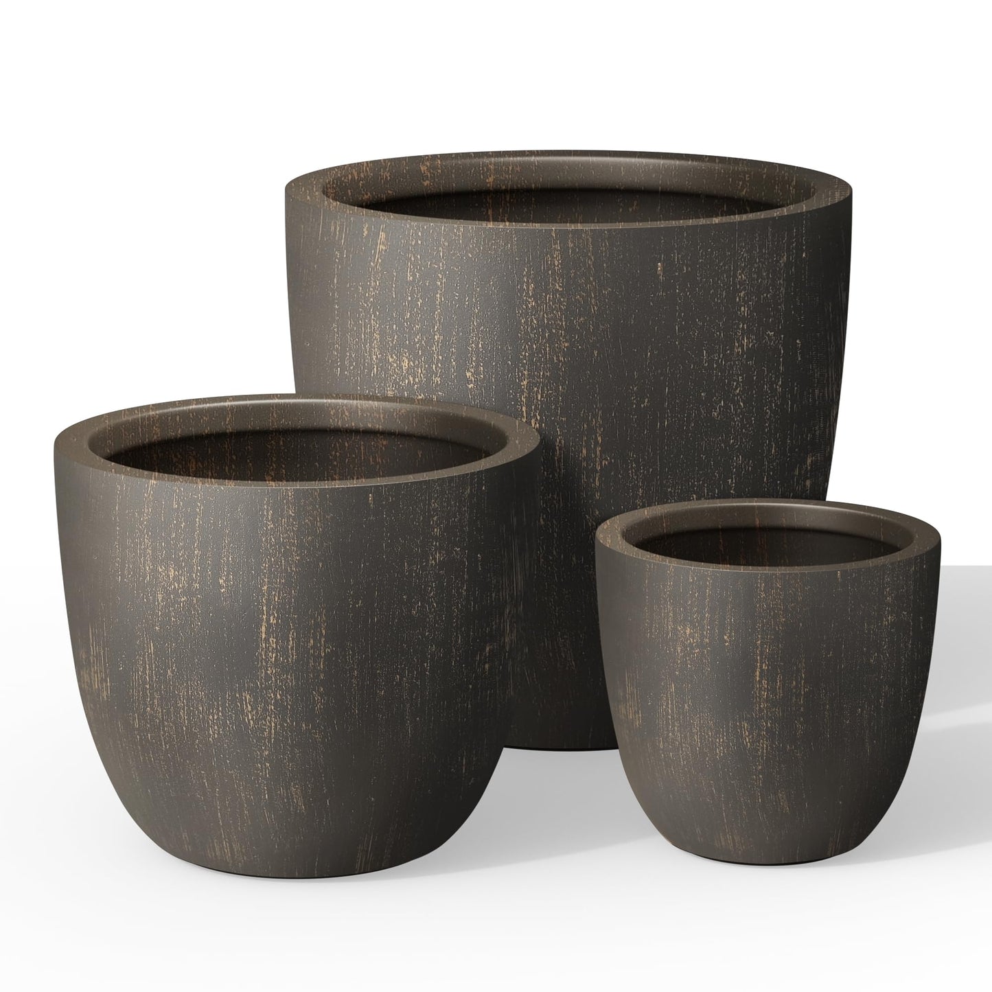 Kante Round Concrete Planter Set of 3, Large Outdoor Indoor Plant Pots with Drainage Hole, 10/14/18-Inch Diameter Flower Pots for Patio, Garden and Home, Antique Bronze