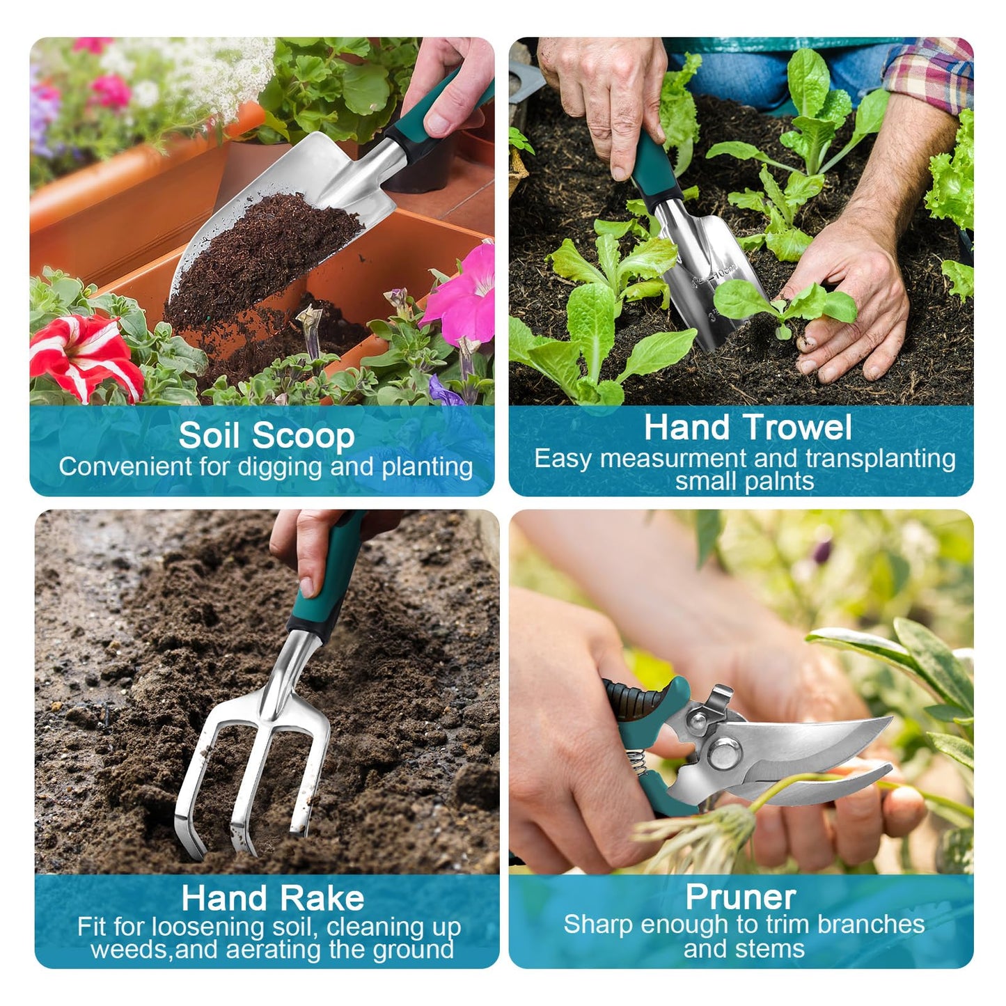 Garden Tools Sets, Gardening Tool Set with 39.3 in Repotting Mat, 7 Piece Gardening Kit with Non Slip Ergonomic Handle, Heavy Duty Garden Tool Bag Gardening Supplies for Women and Men