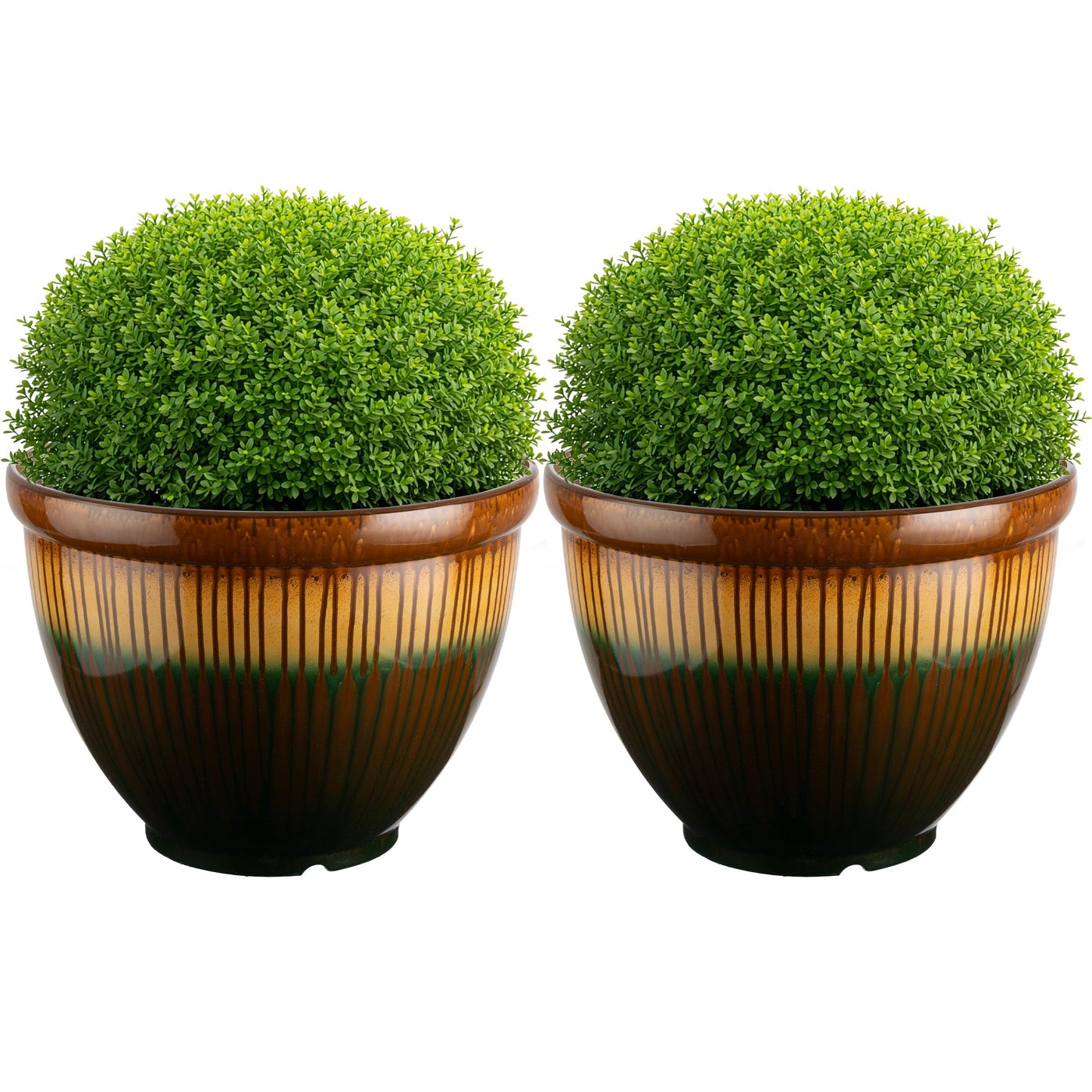 Plastic Plant Pot with Glazed Pottery Finish and Drainage - 13.7” Large Planters for Indoor Plants or Outdoor Garden - UV Resistant Decorative Flower Pot Faux Ceramic Planter by Pure Garden (Bronze)