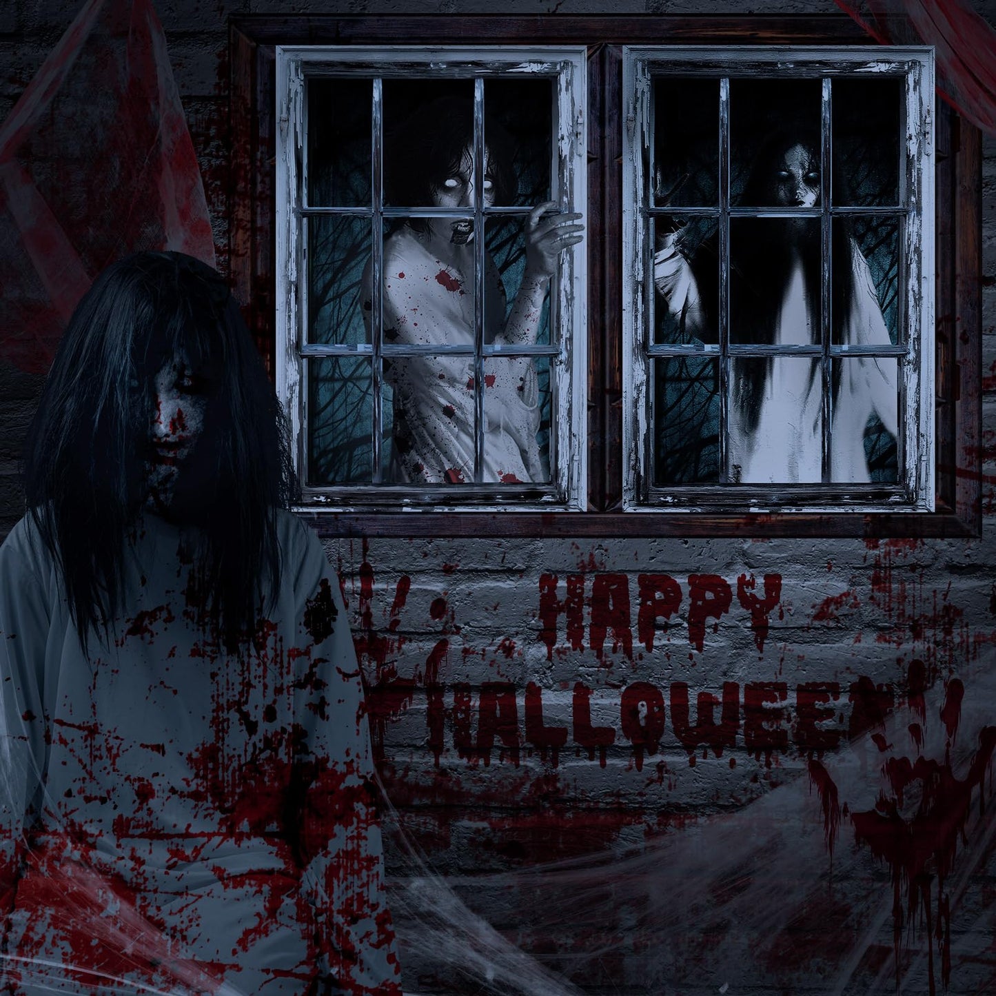 Fanfanwin 3 Pcs Halloween Window Door Covers Set Halloween Scary Window Curtain and Door Cover Spooky Silhouette Props Poster for House Decor(Female Ghost)