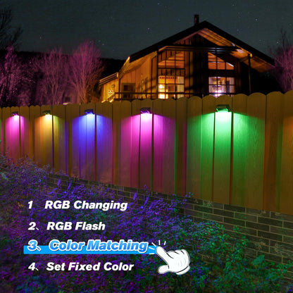 Aulanto Solar Fence Lights 8 Pack-Plus,100 Lumen Big Outdoor Solar Light IP65 Waterproof, Warm White and 10 RGB Modes,Fence Lights Otdoor Solar Lighting for Backyard,Garden,Fence,Wall,Deck,Stairs.