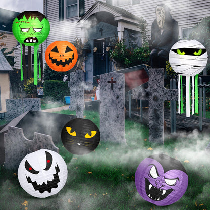 VIHOSE 6 Pcs Halloween Hanging Decorations Paper Lanterns, Jack-o-Bat Lanterns with Tassels Halloween Lantern Decorative for Indoor Outdoor Party Trick-or-Treat Event Supplies