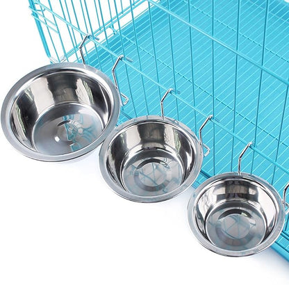 Hypeety Stainless Steel Food Water Cup with Bolt Hooks for Pet Bird Crates Cages Coop Dog Cat Parrot Bird Rabbit Pet (Medium,13cm)