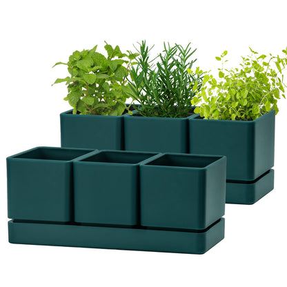 D'vine Dev Herb Garden Planter Set, Plastic Plant Pots with Drainage and Saucer, Indoor Succulent Cactus Vegetable Pot for Windowsill, Garden Balcony, Green, Set of 2, 76-V-C-2