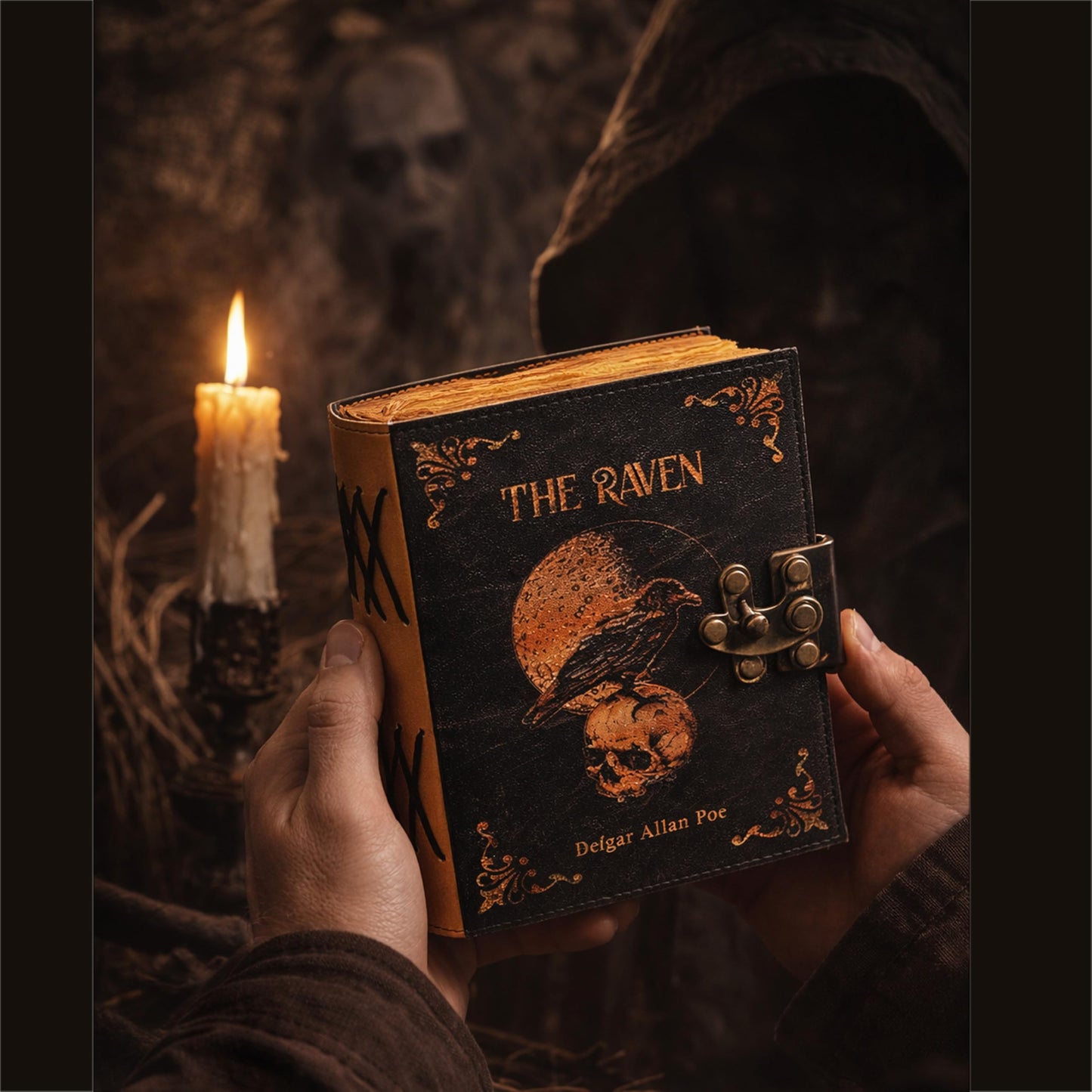 Leather Gothic Journal Magical Raven Skull Spiral Notebook Mystery Crow Journal Grimoire Witchcraft Spellwork Journal Great for Halloween and Raven Lovers Aesthetic Leather Journal for Men and Women (8 x 6 inches)