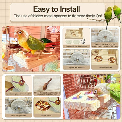 2PCS Wooden Bird Foraging Puzzle Toys Interactive Parakeet Enrichment Foraging Toy for CageBird Slow Feeder Parrot Chewing Toy for Pets, Bird Perches Stand for Sun Conure and Small Sized Birds