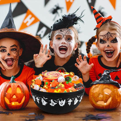 AUECOOME 4 Pieces halloween bowls for candy large - Plastic Trick or Treat Bowls, Reusable Serving plastic bowl for Halloween Party Supplies (Black Pink)