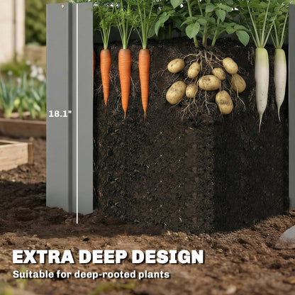 Outsunny Galvanized Tall Outdoor Planter, Metal Square Large Planter Box for Outdoor Plants with Gloves and Open Bottom for Vegetables, Flowers, Herbs, 1.4 x 1.4 x 1.5 ft, Gray