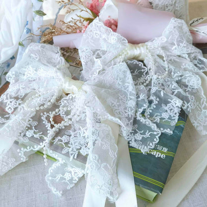 Bow Lace Curtain Tiebacks for Living Room Kids Room Punch Free Sheer Curtain Holdback Rope for Girls Room ThinCurtain Drapes Window Treatments Curtain Tiebacks 1 Pair (Ivory)
