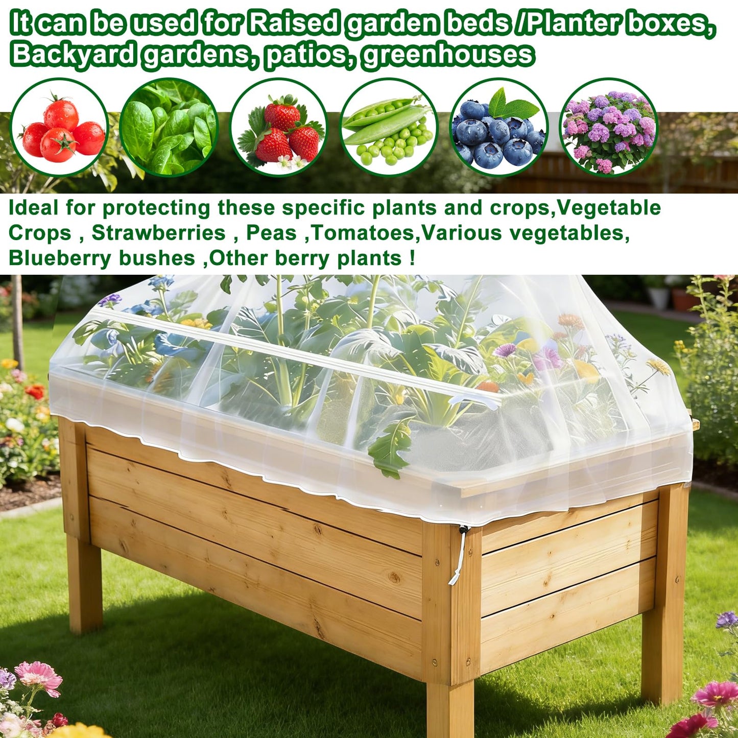 2 Pack Garden Netting for Raised Beds, Fine Mesh Bird Netting Barrier Screen with Zipper Drawstring Garden Bed Plant Cover for Protect Vegetable Fruits Crop from Animals Pest Insect, 4.3×2.3×2Ft