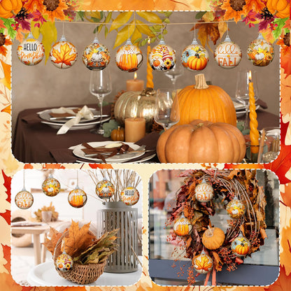 Outus 16 Pcs Thanksgiving Ornaments Ball for Tree Fall Autumn Ball Decorations Pumpkin Maple Leaf Hanging Ornament for Fall Harvest Autumn Home and Holiday Party Supplies