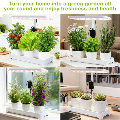 Indoor Garden Led Grow Light, Full Spectrum LED Grow Lamp for Indoor Plants with Intelligent Controller, Height Adjustable, Ideal for Home Desk Plant Lighting (Without Pots)(White, 16.5*6.5*4 inch)