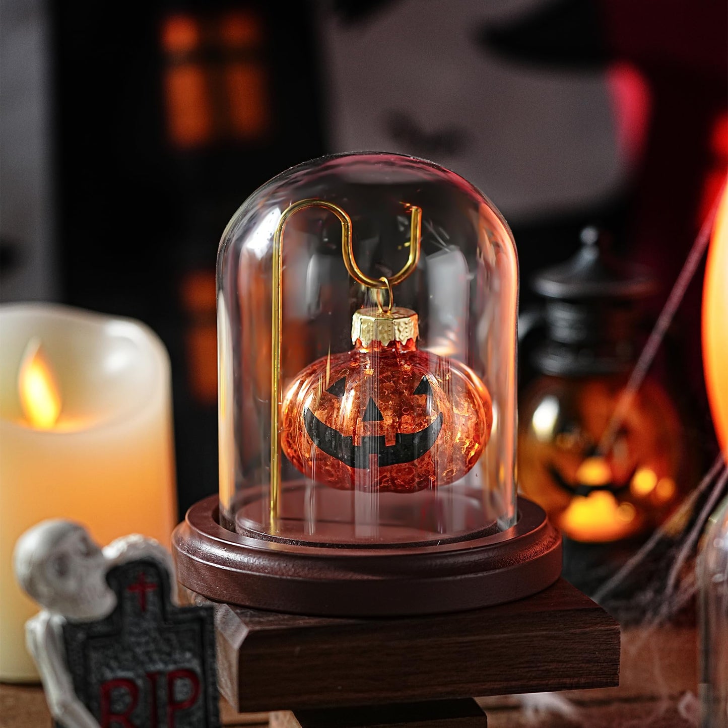 H&D HYALINE & DORA 3 x 4 Inch Clear Watch Glass Display Dome Cloche With Hook and Wooden Base, Bell Terrarium Jar for Watch Plants Medals Photos Collectibles