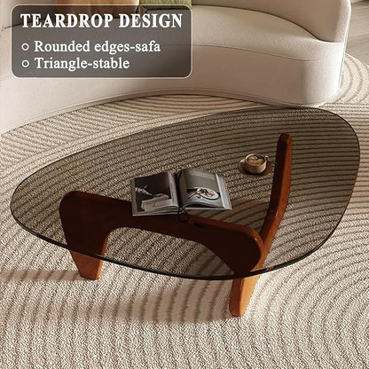 Glass Coffee Table, Mid Century Modern Coffee Table, Coffee Table for Living Room Center Table Suitable for Bedroom Living Room Reception Office Tables (Walnut/Grey, Large)