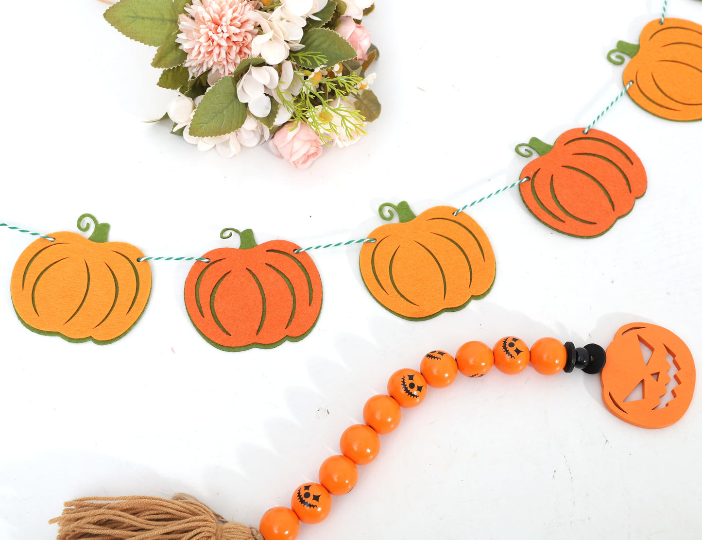 Felt Pumpkin Garland - Halloween Pumpkin Banner, Thanksgiving Felt Double Layers Pumpkin Garland, Cute Pumpkin Banner for Halloween or Fall Harvest Party