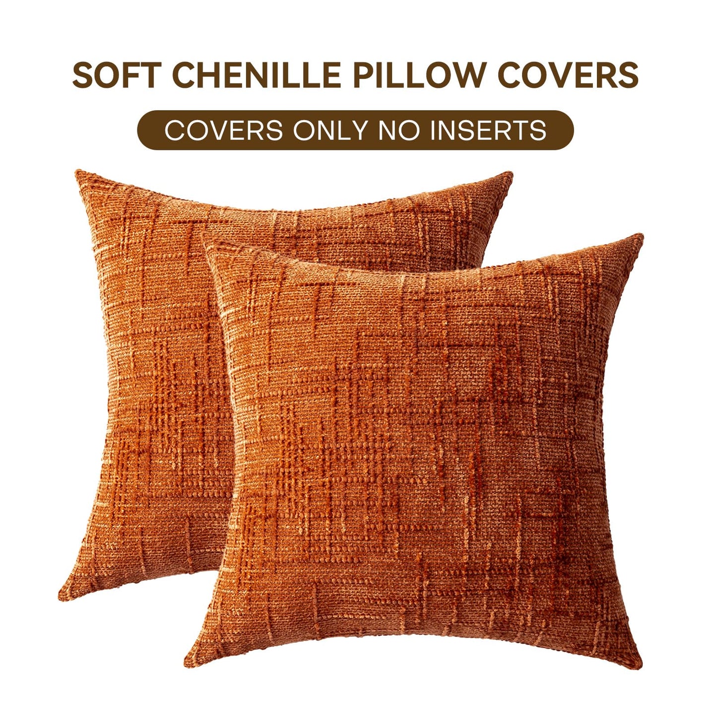 ZSkogur Decorative Throw Pillow Covers 22x22 Inch Set of 2, Soft Solid Farmhouse Chenille Couch Pillows, Spring Pillow Covers for Couch Sofa Bed Living Room Home Decor Pillowcase, Rust