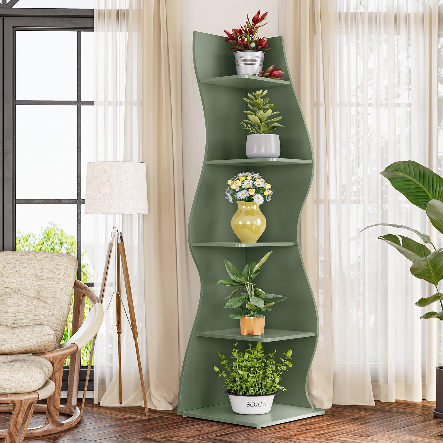 LITTLE TREE Small Corner Shelf, Modern 5-Tier Wall Corner Bookshelf, Stylish Bookcase Storage Rack for Small Space, Living Room, Bedroom