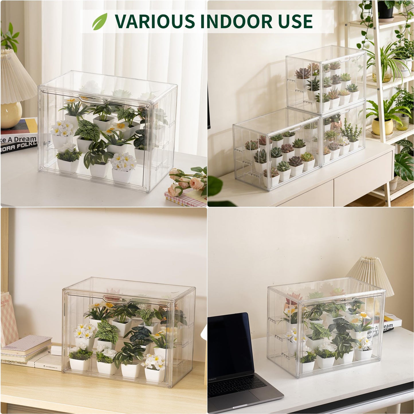 PEEKUP Clear Mini Greenhouse Indoor, Small Portable Tabletop Green House with Magnetic Door for Seed Starting, Plant Grow Warmer and Home Gardening Display