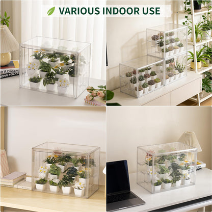 PEEKUP Clear Mini Greenhouse Indoor, Small Portable Tabletop Green House with Magnetic Door for Seed Starting, Plant Grow Warmer and Home Gardening Display