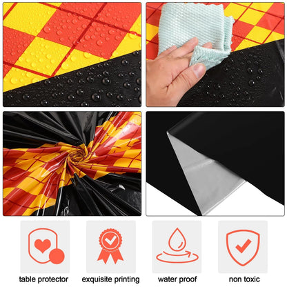 Oudain 3 Pcs 3 Pcs Wizard Tablecloth 54 x 108 Inches Plastic Black Table Cover Red Golden Tablecloth Disposable Magical Party Supplies for Halloween Witch Birthday Party Decoration (Rhombus)