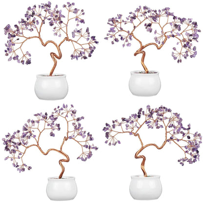 mookaitedecor Amethyst Crystal Money Tree with Ceramic Base Bonsai Feng Shui Tree Ornament for Office Home Decor, 8-9.5 Inch