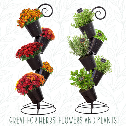 Esterno Hanging Flower Pot Tiered Stand (Black), Metal Outdoor Stacking Planter