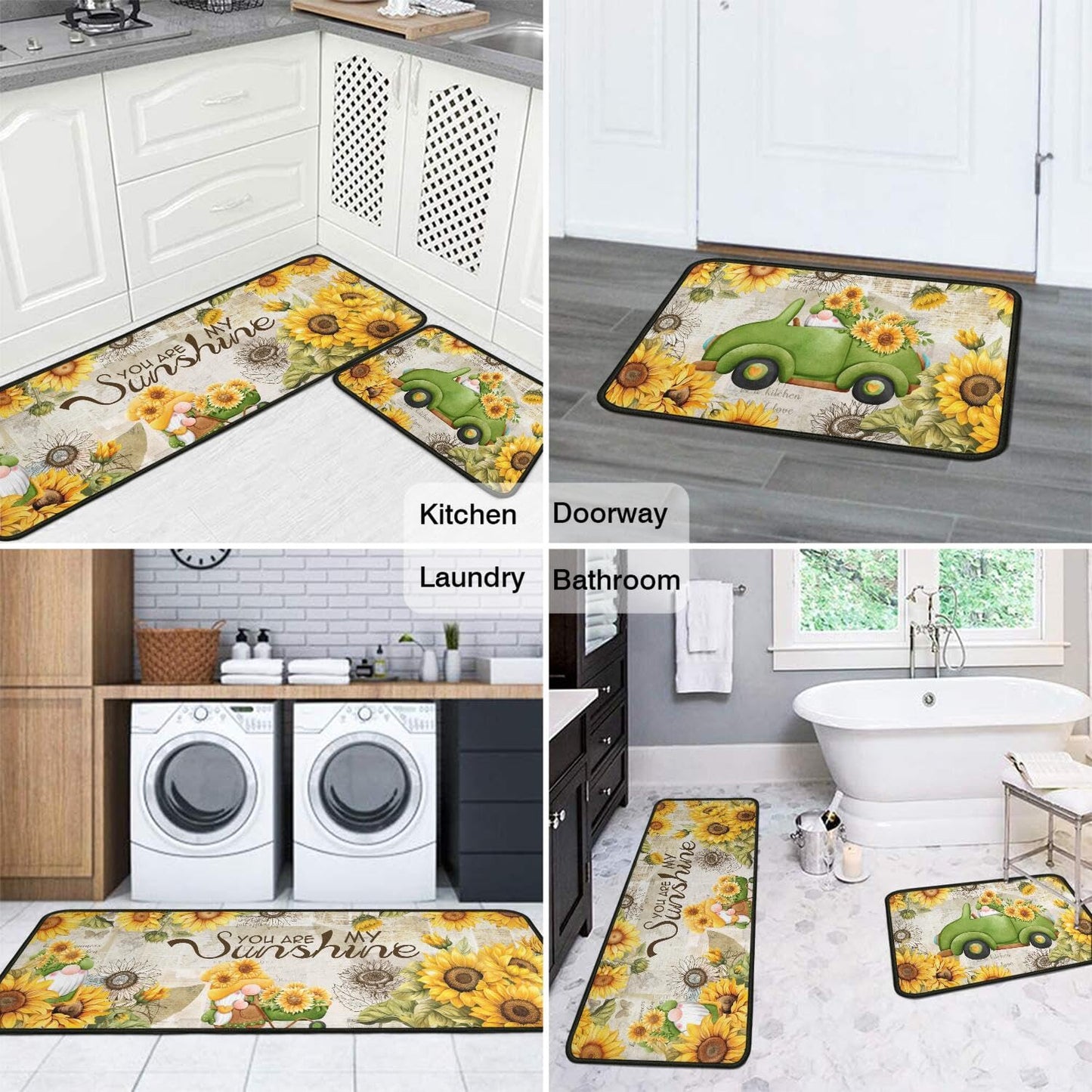 Ghroiep 2 Piece Sunflower Kitchen Decor Rugs Set, Farmhouse Country Dwarf Kitchen Rugs and Mats Non Skid Washable Absorbent Microfiber Kitchens Accessories Decoration Floor Mats 17"x47"+17"x30"