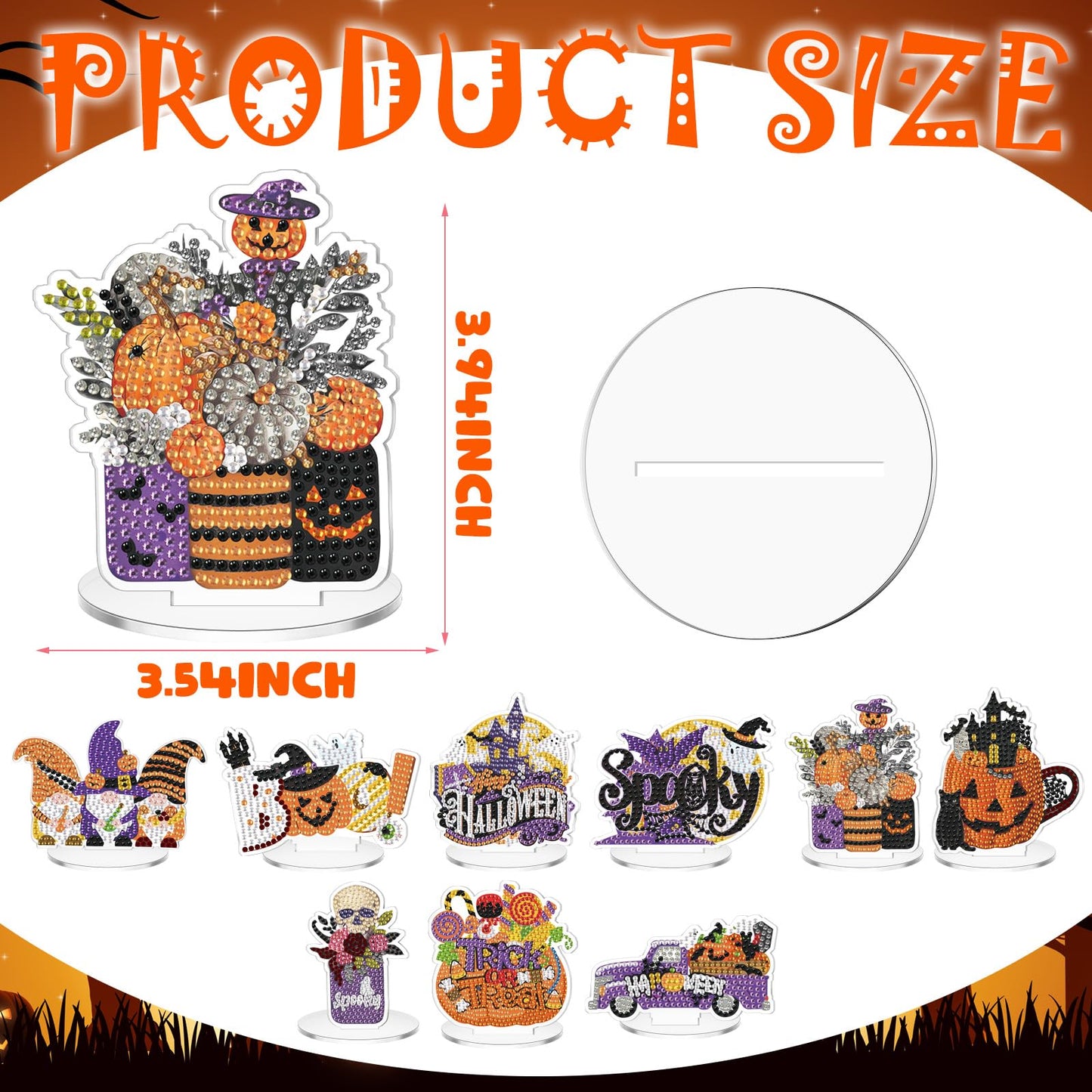 Kosiz 9 Pcs Halloween Diamond Painting Table Decorations Halloween Diamond Art Kits for Adults Double Sided Acrylic Bat Pumpkin Ghost Centerpieces for Tabletop DIY Crafts Gifts Party Decor Home