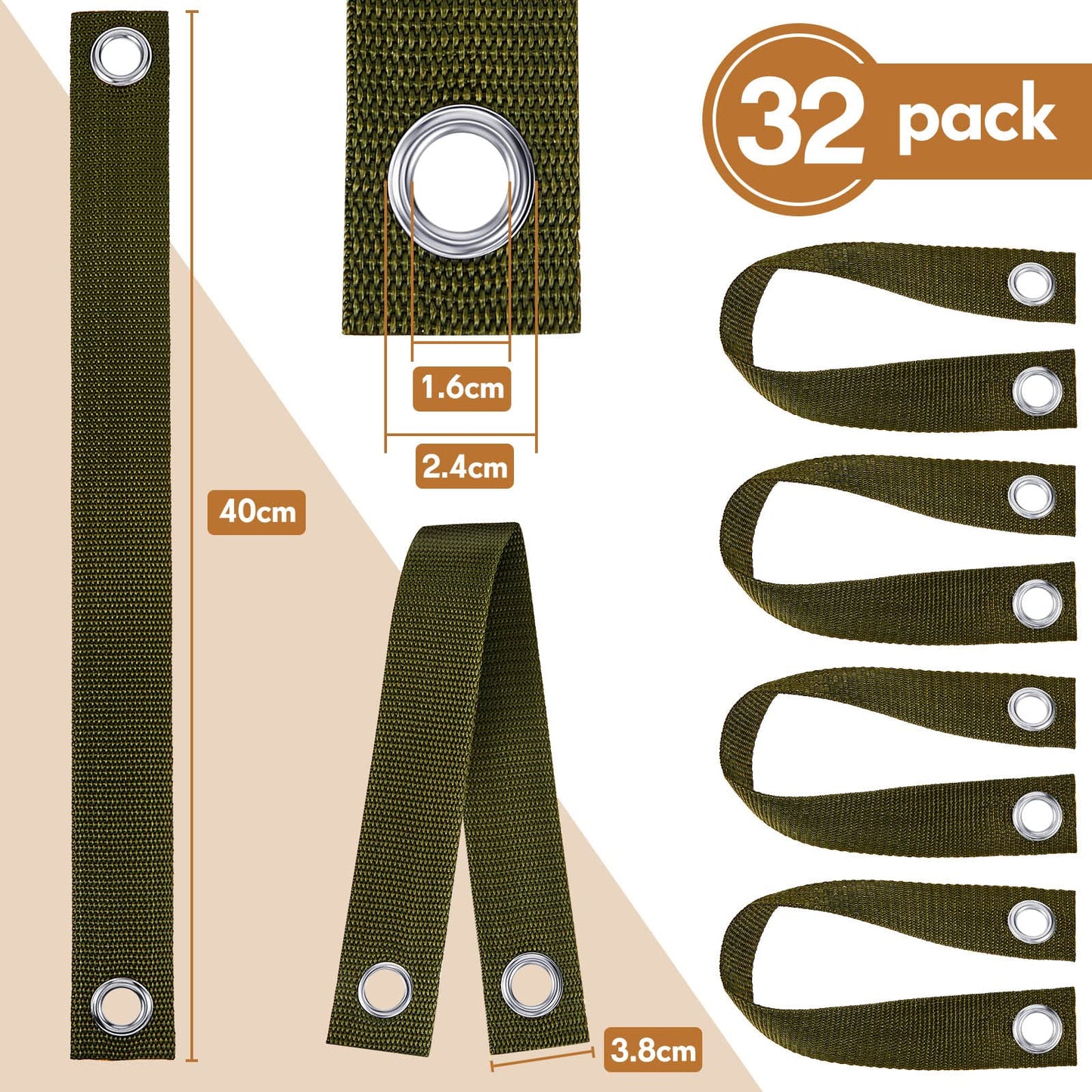 32 Pieces 15.74 Inches Tree Straps for Staking with Grommet Heavy Duty Tree and Plant Supports Stakes for Guying Staking Newly Planted Sapling Straight and Hurricane Protection (Military Green)