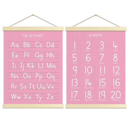Numbers Alphabet Poster for Toddlers,Educational Wall Chart for Nursery Kids Learning, Homeschool & Playroom Decor and Bedroom for Wooden Hanger Frame Set of 2, 12x18 Inch - A04