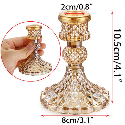 OwnMy Set of 2 Gold Glass Taper Candle Holders Decorative Glass Candlestick Holders, Modern Taper Candle Stands Candlesticks for Dining Table Centerpieces Wedding Church Decor