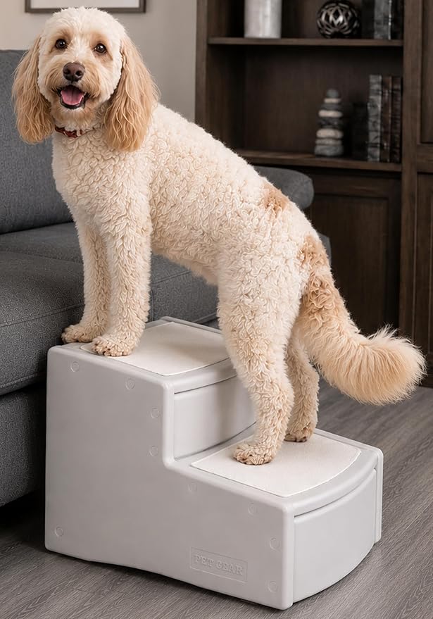 Pet Gear Easy Step II Extra Wide Pet Stairs, Sea Mist | 2 Step, For Cats/Dogs up to 200 pounds, Removable/Washable Carpet, Easy Assembly, No Tools Required