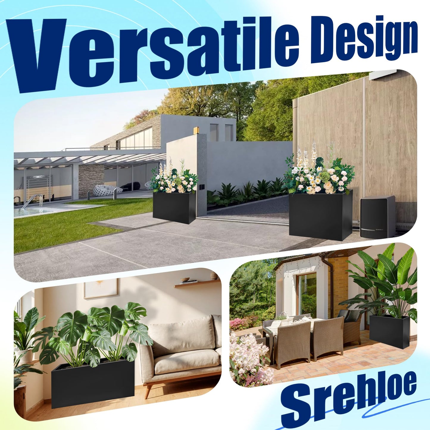 Srehloe Metal Planter Box for Outdoor Plants 38" x 10" x 30" Large Rectangular Planter Cube Steel Heavy Duty Flower Pot with Insert Shelf and Drainage Holes Suitable for Patio Yard Garden Porch Hotel