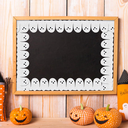 Whaline 65.6Ft Halloween Bulletin Board Border Glitter White Ghost Die Cut Trim Border Roll for Spooky Chalkboard Wall Decor