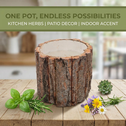 Totority Rustic Wood Bark Planter, Natural Tree Stump Flower Bucket for Indoor Outdoor Decor, Farmhouse Log Pot Centerpiece for Wedding, Patio, Garden & Windowsill, Unique Driftwood Style Vase