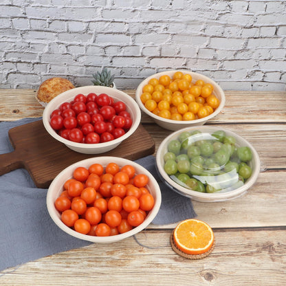 JAYEEY 32 oz Disposable salad bowls with lids, Sugarcane Fiber Paper Bowls take away food containers Plant Fibers Freezer Safe 50 Pack
