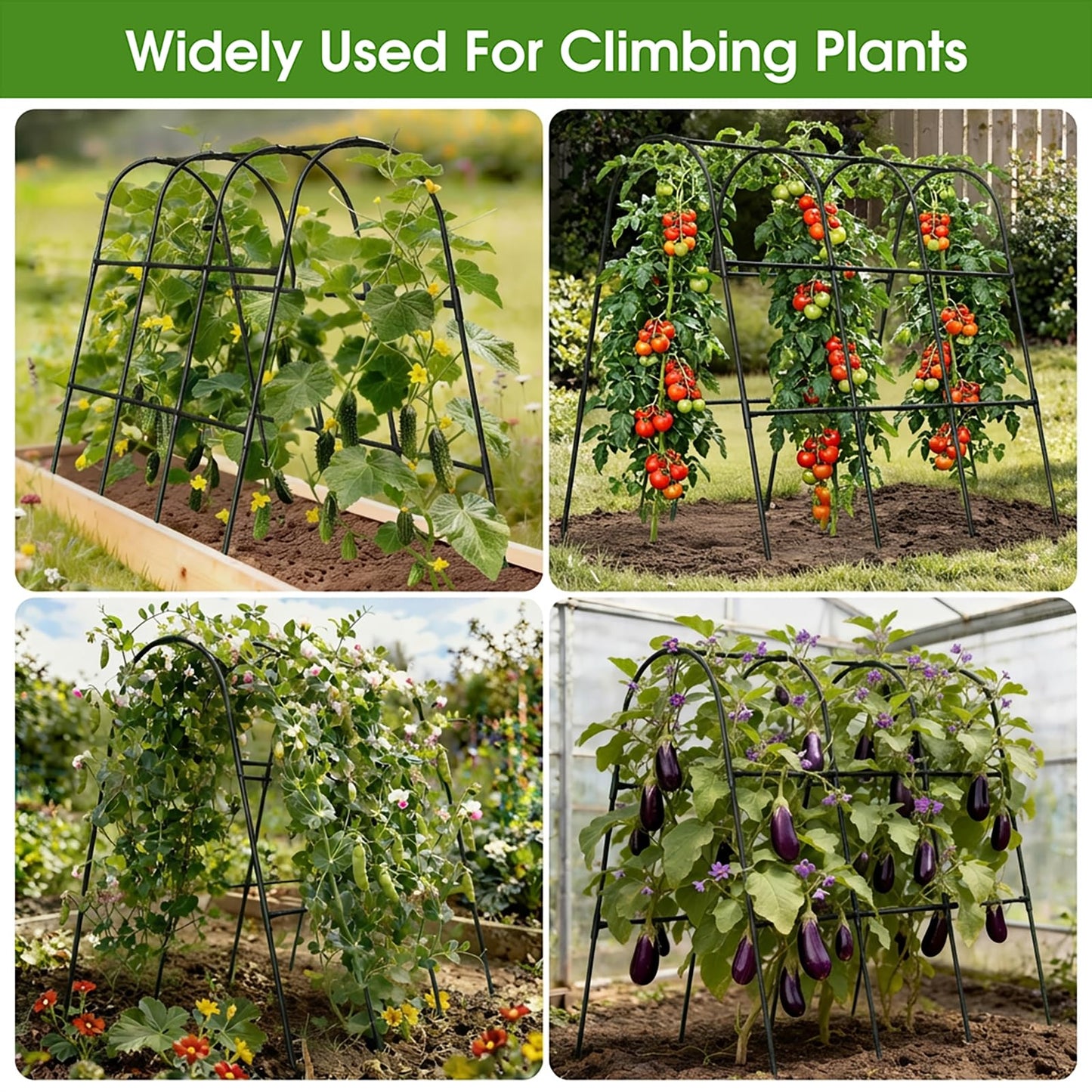 MQHUAYU Cucumber Trellis for Raised Bed,U-Shape Garden Trellis for Climbing Plants Outdoor, Metal Arch Vegetables Trellis, Plant Support for Vine (Black, 47.2" Lx21.6 WX47.2 H-Medium)