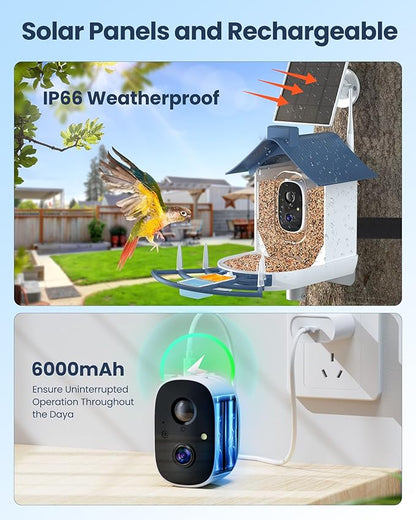 Mother’s Day Present, Smart Bird Feeder with Camera, Solar Powered Bird Feeder Camera with AI Bird Identification, Bird Watching Camera Outdoor, Auto Capture & Notify, Ideal Present for Bird Lover